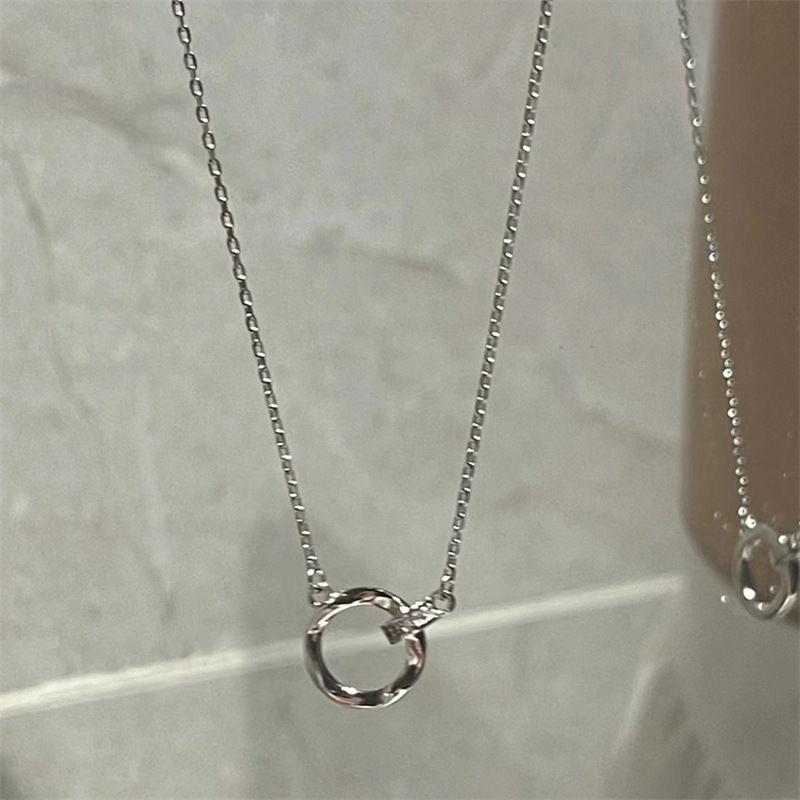 Mobius Intertwined Round Zirconia Couple Necklace Clavicle Chain Light Luxury Punk Geometric Sweet Cool Jewelry Party Gift