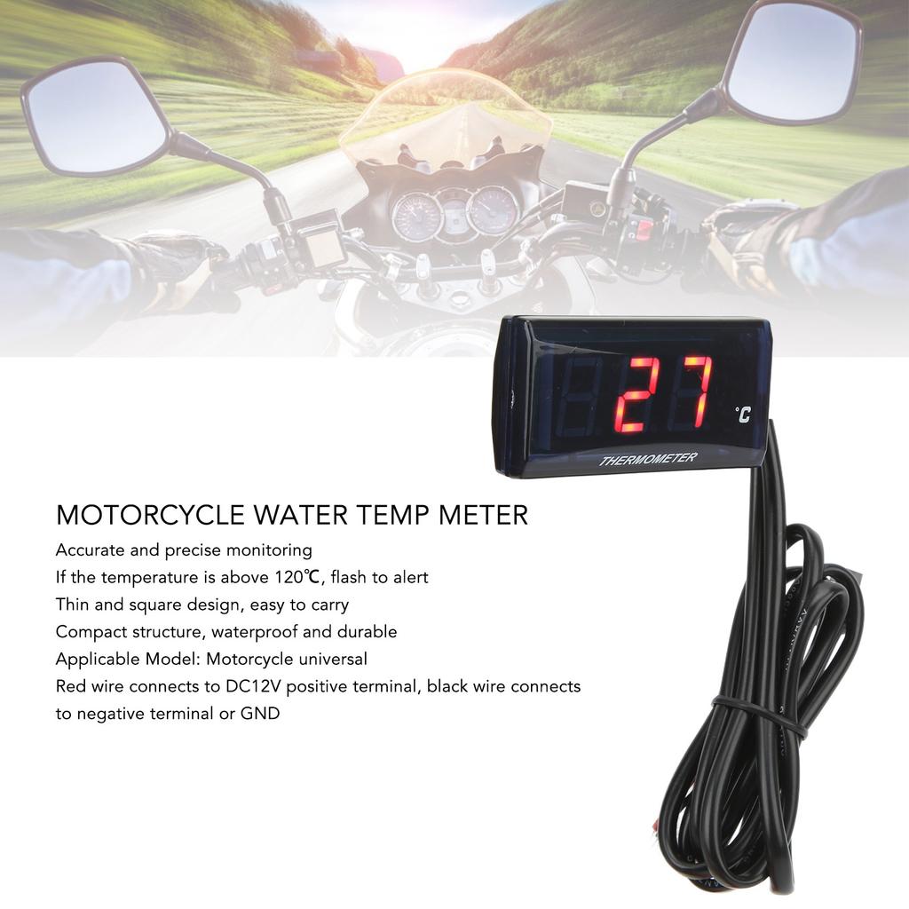Motorcycle 12V LCD Screen Slim Water Temperature Gauge With 16mm Tee for Motorbike