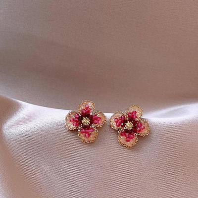 Orecchini Rosa Floreali alla Moda 2023: Design di alta gamma con ago in argento S925 per donna