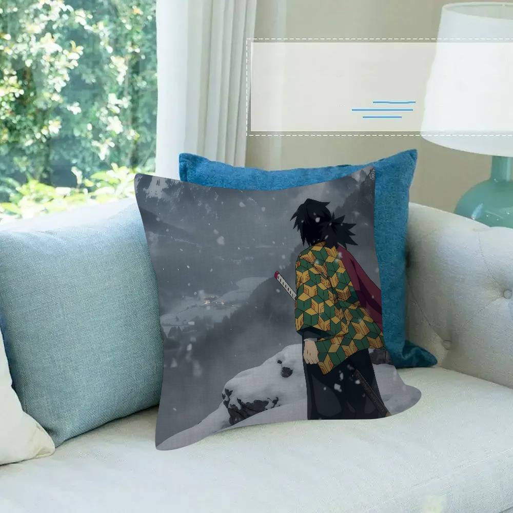 Cartoon Figure Giyu Tomioka   Cushion Cover Pillowcase Upholstery Sofa Throw Pillow Home Decor Pillowcas