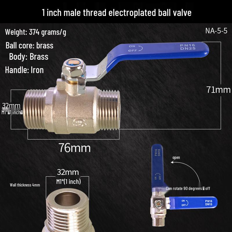 Large Flow 2-Piece Brass Ball Valve with Male/Female Threads for Water Pipes, Available In 1", 1.2", 1.5", and 2" Sizes