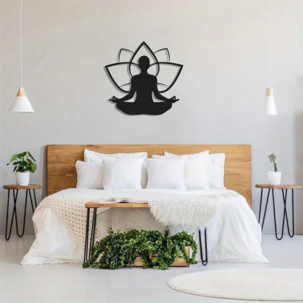 Lotus and Meditation Yoga Pattern Wall Art Hollow Irregular Shapes, Elegant Garden Ornaments, Perfect for Living Room Decoration