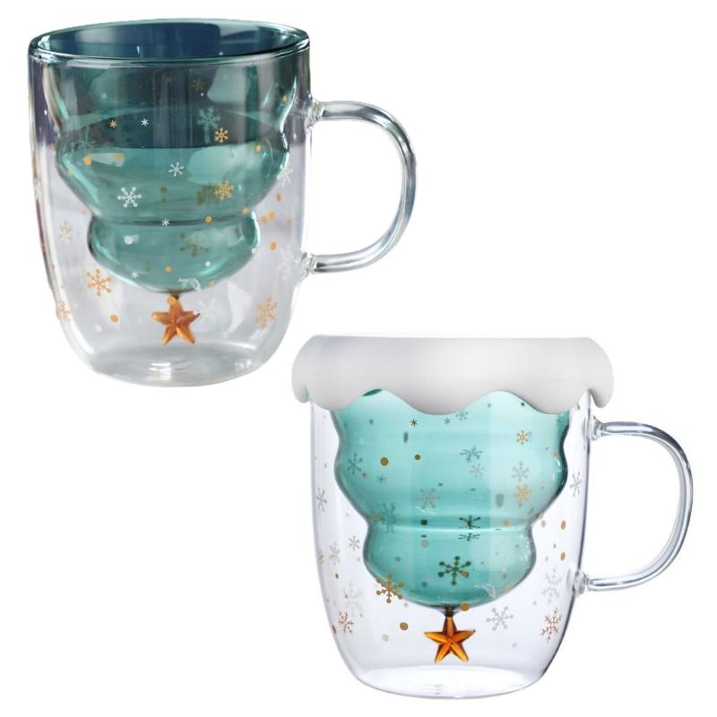 300ML Lovely Christmas Tree Glass Cup Heat-Resistant Double Wall Glass Cup