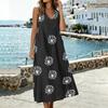 Women U Neck Sleeveless Pocket Split Hem Tank Dress Cotton Linen Casual Loose Fit Floral Print Midi Sundress