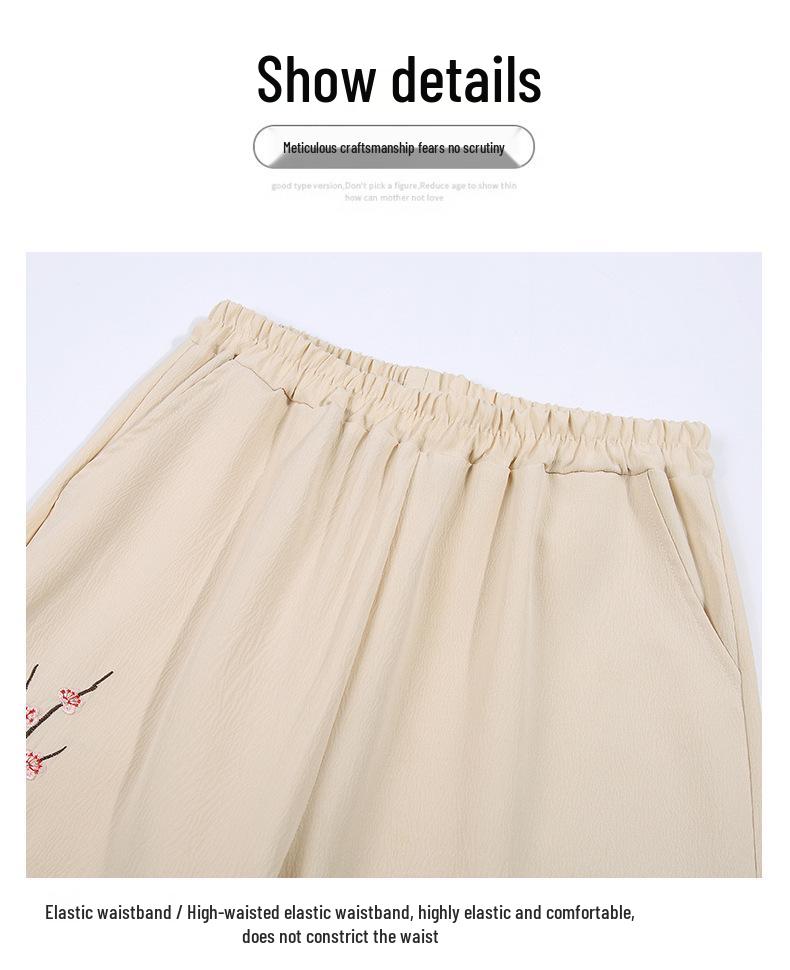 Mom's Summer Ice Silk Wide-Leg Pants - Loose, Casual, Nine-Point for Middle-Aged & Elderly Women
