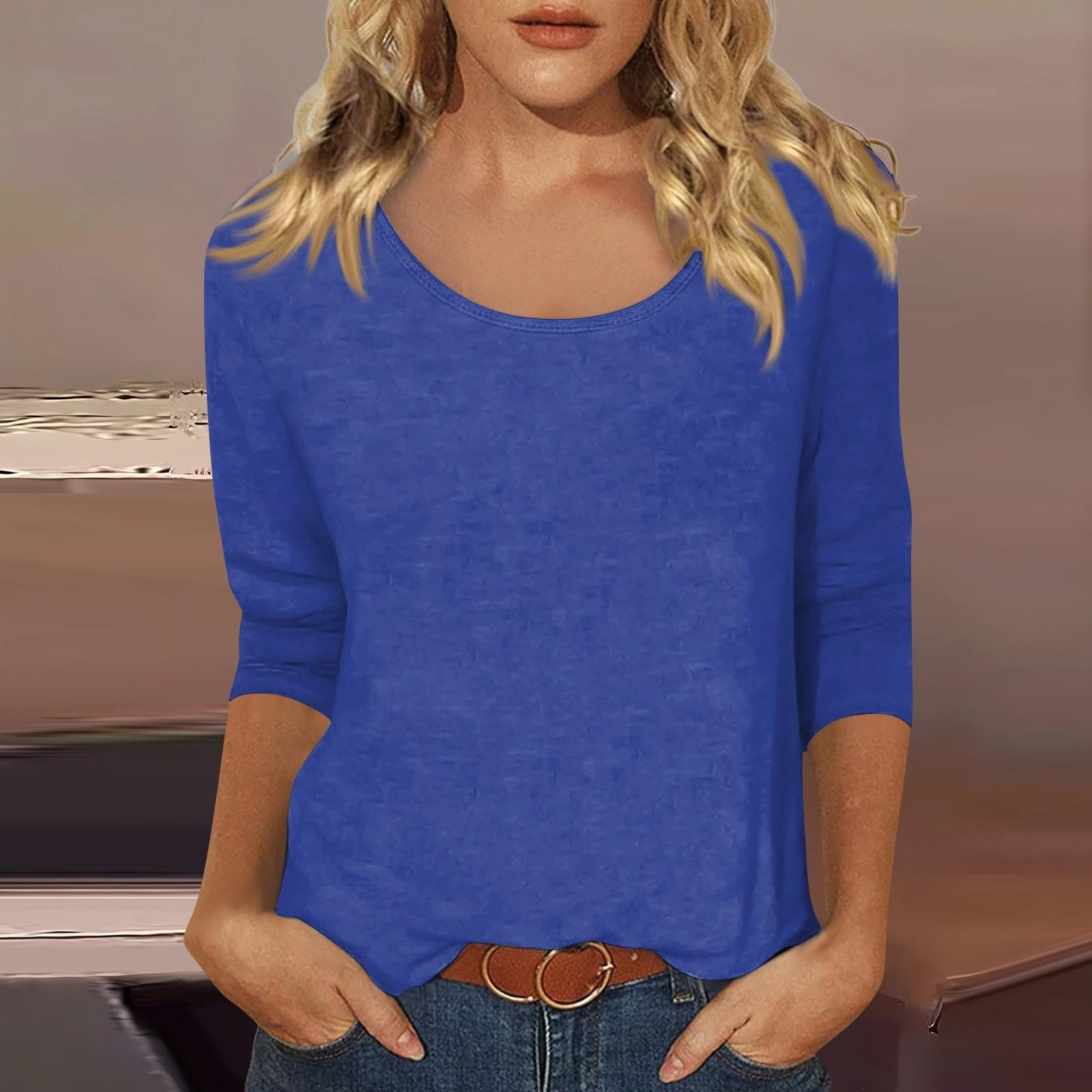 

Женские футболки с милым принтом, блузки, повседневные базовые топы больших размеров, пуловеры для рубашек с рукавами 3/4 XXL синий