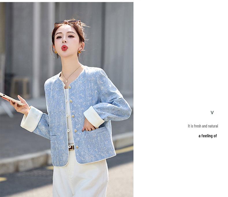 2025 Frühling Damen Retro Pailletten Rundhalsjacke HE5011