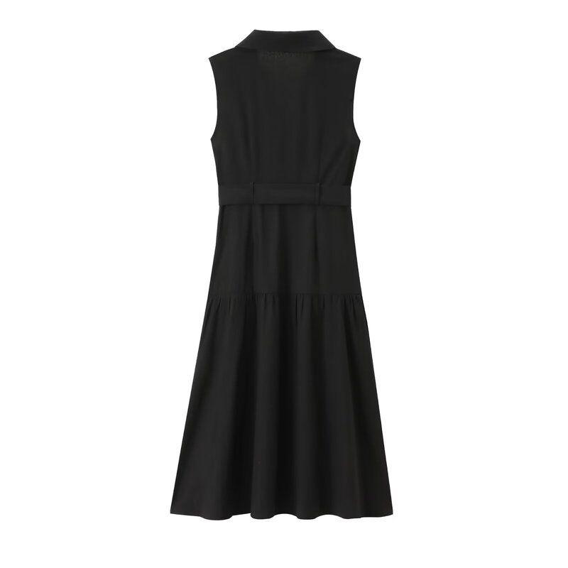 Fashion Style 2024 Summer New Arrival Women's Stylish V Neck Sleeveless Strap Belt Shirt Dress 67047112