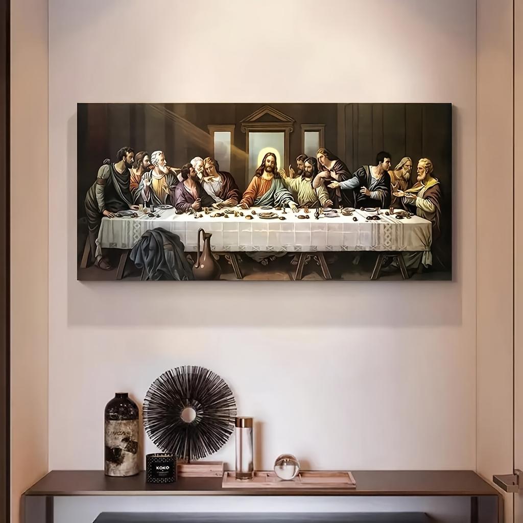 1 Vintage The Last Supper Oil Painting Canvas Print, Frameless Wall Art Poster for Living Room, Bedroom, Office, Bathroom Decor,