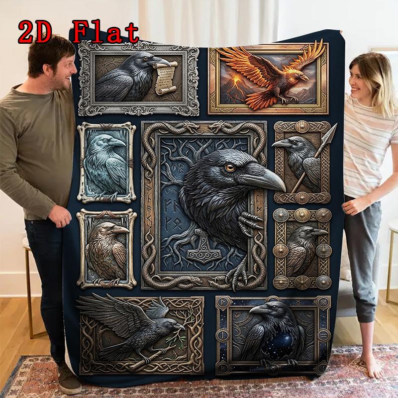 Raven Art Compilation 2D Flat Pattern Flannel Blanket, High Quality All Seasons, Home Decor, Warmth and Comfort, Perfect for Christmas Gifts.