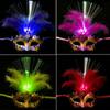 Hollow Out Feather Butterfly Mask Light Up Venice Masquerade Masks Carnival LED Glowing Mask  Women