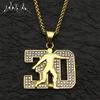 Fashion Football No 30 Rhinestones Pendant Necklace for Women Men Gold Palted Stainless Steel Sports Lovers Souvenir Jewelry