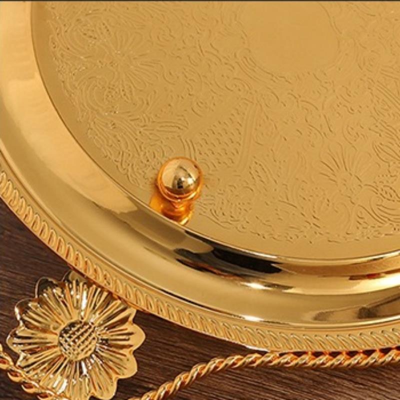 European Fruit Plate,Alloy Pearl Point Circle Shape Plate,Portable Golden Snack Disc,Candy Plate Home Wedding Decoration,26 cm