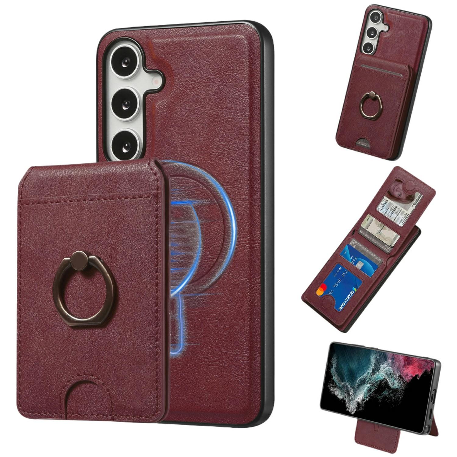 

For Samsung Galaxy S25 Magnetic Case PC + PU Phone Back Cover with Detachable Card Holder B