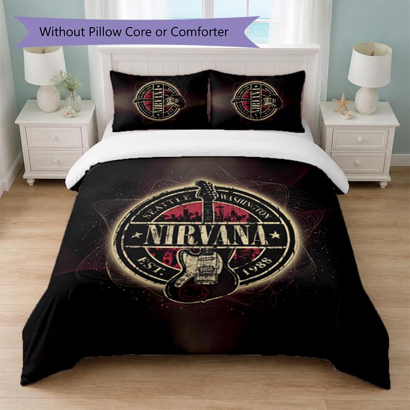 Set Biancheria da Letto 3 Pezzi Stampa Nirvana Copripiumino con Due Federe Biancheria da Letto Morbida per Camera da Letto Domestica
