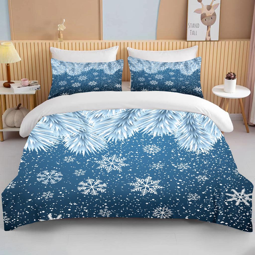 Weihnachts-Bettbezug Einzelbett für Jungen Mädchen Cartoon Schneemann Weihnachtsmann Blaues Bettwäsche-Set Polyester Weihnachtsbaum-Bettbezug
