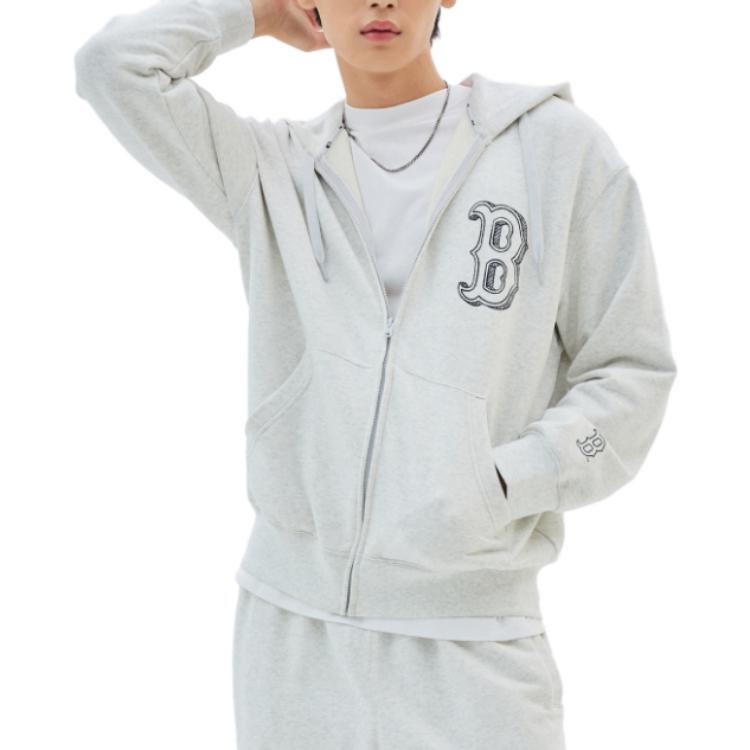 MLB Basic Mega Sweatshirts Men's Gray Hooded Moderate Cardigan 3ATRB0334-43MGL