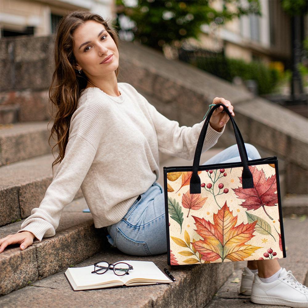 Autumn Maple Leaf Print Tote Bag Large Capacity Casual Handbag for Daily Shopping Work Travel