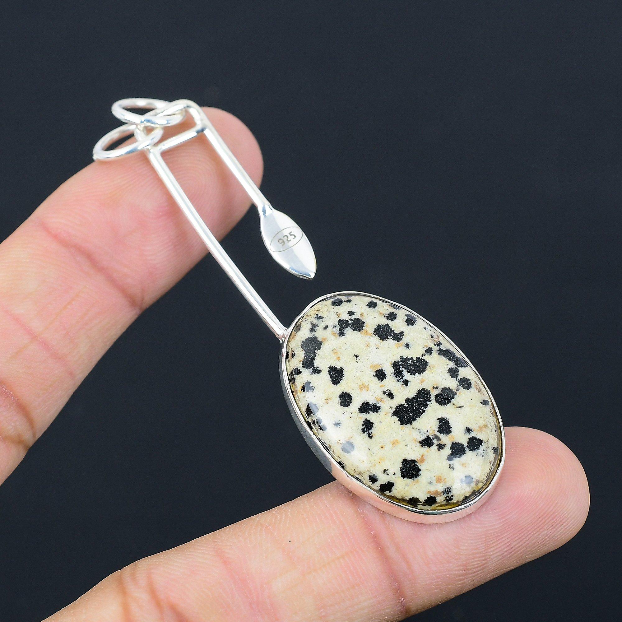 Natural Dalmatian Jasper Gemstone Pendant 925 Sterling Silver Jewelry For Women