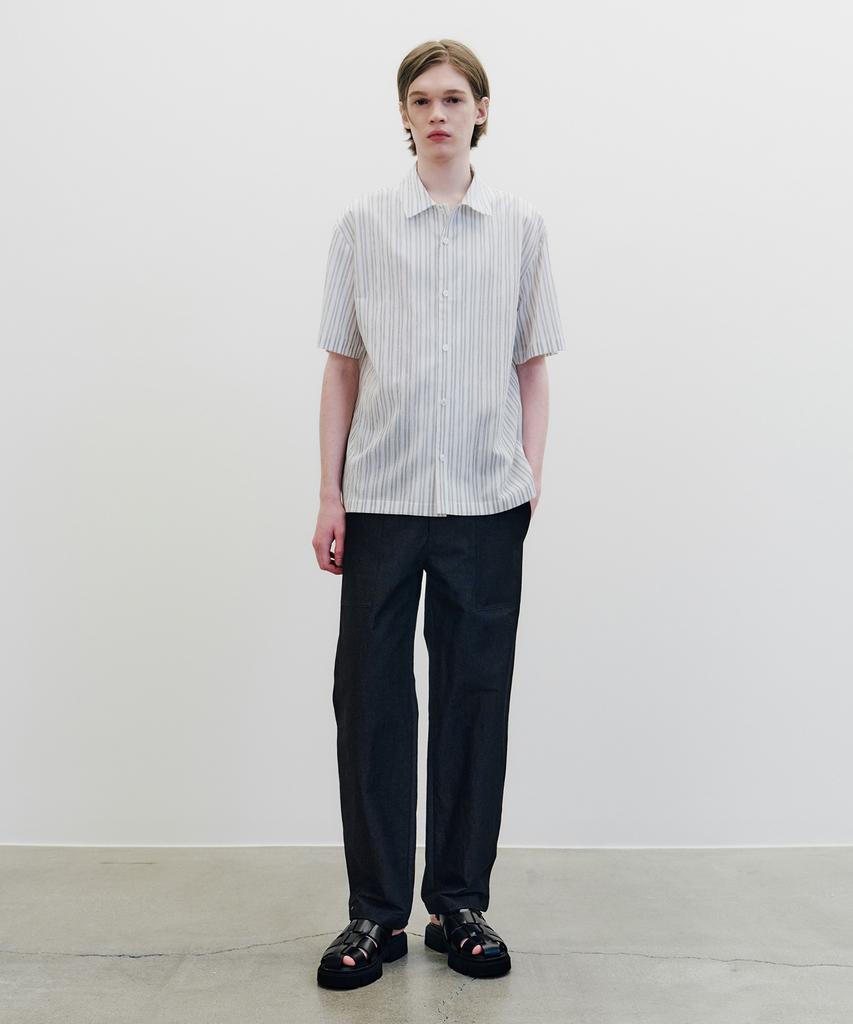 MINDBRIDGE [Couture] Crinkle Stripe Semi-Overfit Short Sleeve Shirt Myws3174