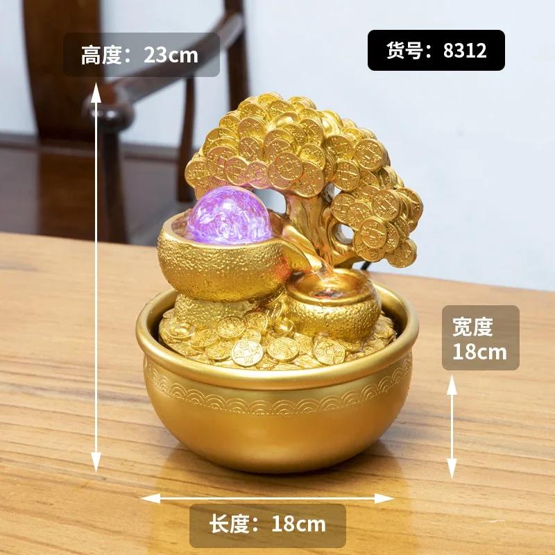 

Золотой денежный фонтан с древом, украшениями, фэн-шуй, мячом для переноса, водный ландшафт, офис, гостиная, настольное увлажнение, украшение светло-серый