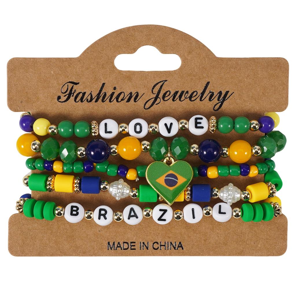 Country Flag Beaded Bracelet Set Multilayer Elastic Jewelry for Fans