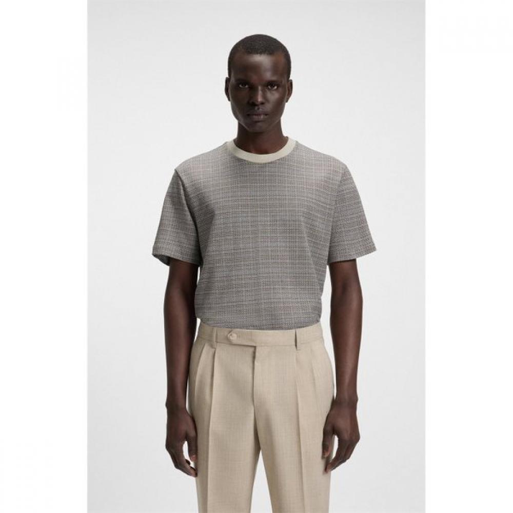 

Boss Regular FiT Grid PaTTern Mercerized CoTTon T shirT Open whiTe 50543401131 XL