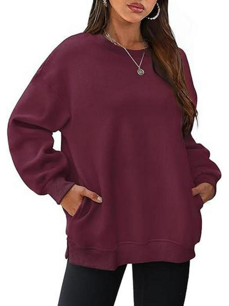 Plus Size Velvet Oversized Sweatshirt Women Round Neck Pullover S малиновый