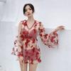 1011 New Korean Split Outerwear Lace Long Sleeve Sunscreen Sexy Slim Skinny Hot Spring Resort Swimsuit Women