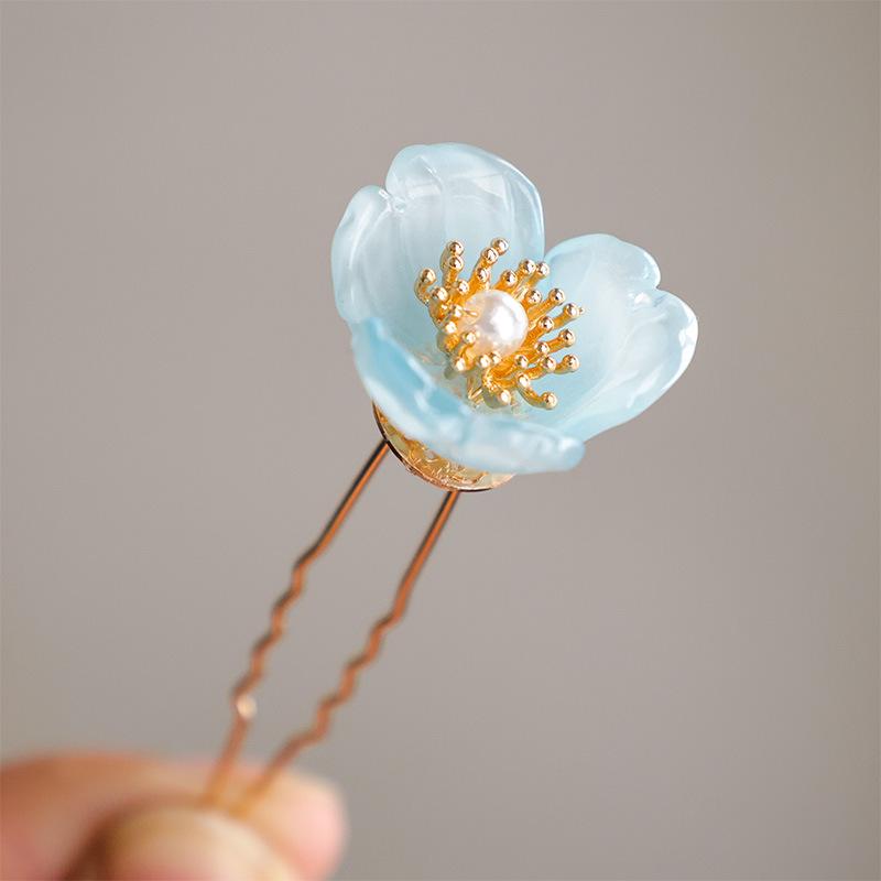 Liu Miantang-Style Hanfu Glazed Blue Hairpin: Ancient Chinese Costume Accessory