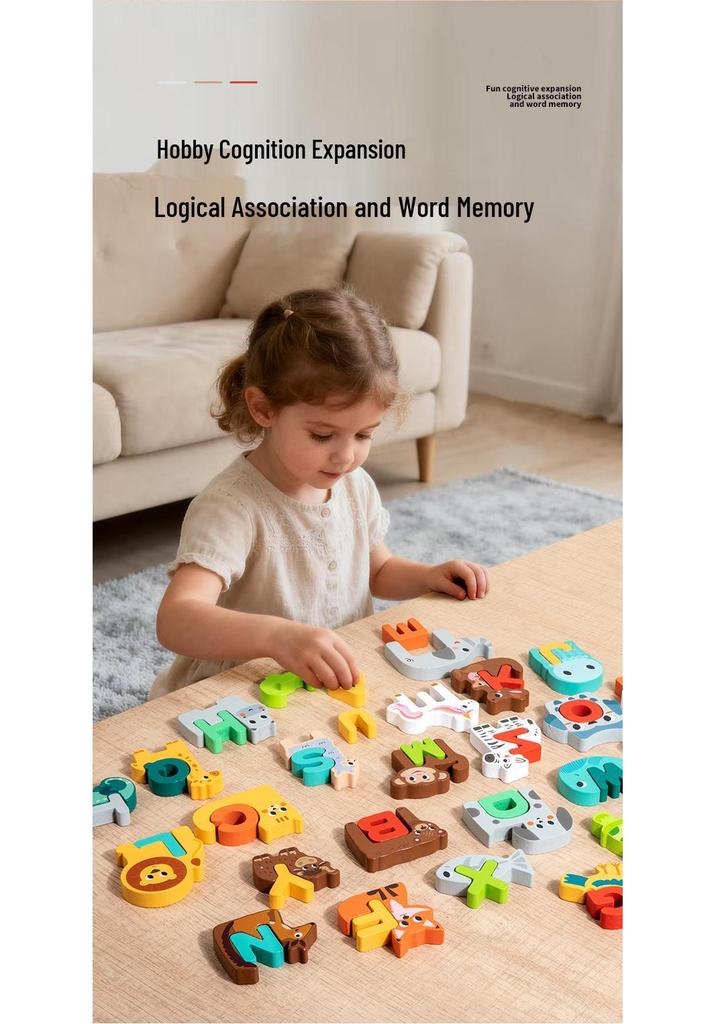 Kids' Educational Building Blocks: Alphabet, Numbers, Animals & Dinosaurs - Safe, High-Quality Wood, No Odor.