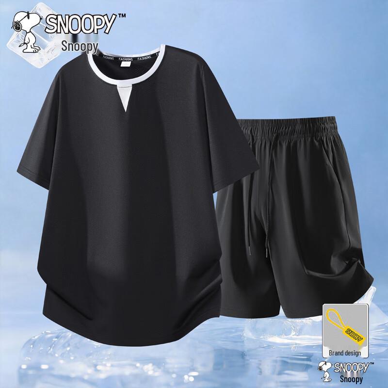 Snoopy Men s Summer Cooling T-Shirt & Shorts Set 2XL чёрный