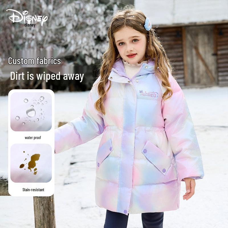 Disney Girls  Elsa Princess Hooded Down Jacket - Mid-Length Winter Puffer Coat 120cm - Filling: 109g
