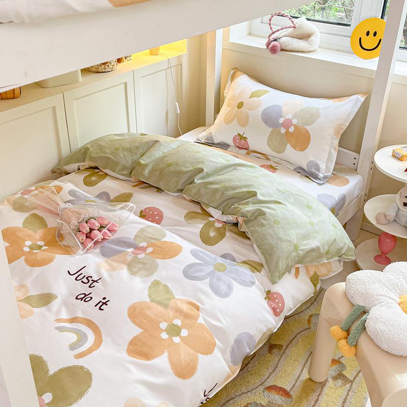 Pure Cotton Dormitory Bedding Set: Includes Single Duvet Core, Bed Sheet, and Duvet Cover. 0.9m Sheet 3pcs 1.5*2 Duvet Cover