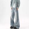 Trendy brand washed blue jeans men's summer vibe high street versatile casual wide-leg trousers American loose wide-leg trousers