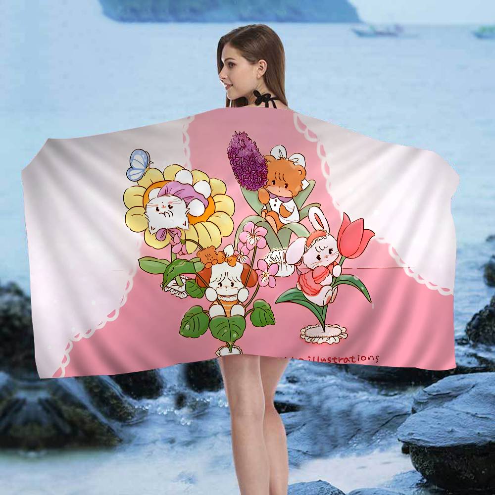 Cute M-Mikko I-Illustrations Bath Towel Microfiber Soft Water Absorbing Breathable For Girl Kids Decorative Cartoon Beach Towel