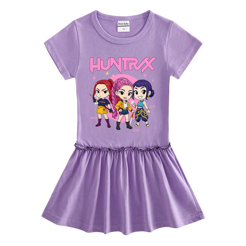 Girls Kpop Rumi Mira Zoey Hunters Print Raglan Sleeves Pleat Dress