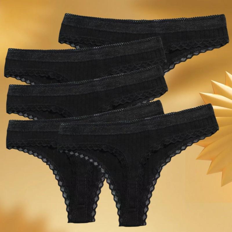 5PCS/Set Solid Color G-Strings Women Cotton Panties Sexy Lingerie Sports Striped Panty Low RiseThin Style Breathable Underpants