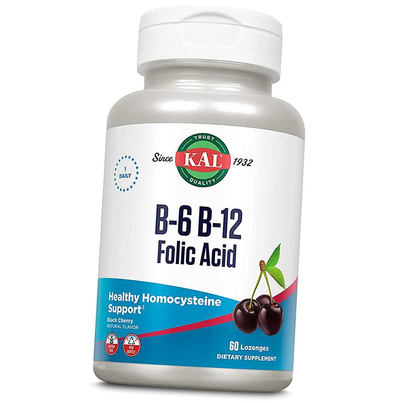 Витамин В6, В12 и Фолиевая кислота, B6 B12 Folic Acid Lozenge, KAL  60таб Ягоды (36424026)