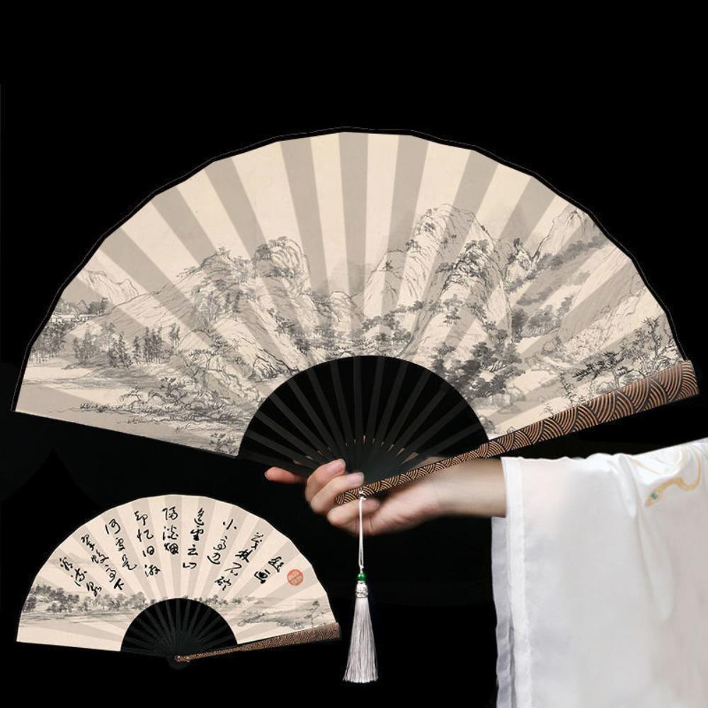 With Tassel Antique-style Folding Fan Sprinkled Gold Men Hand Fan Portable Decorative Fan  Crafts