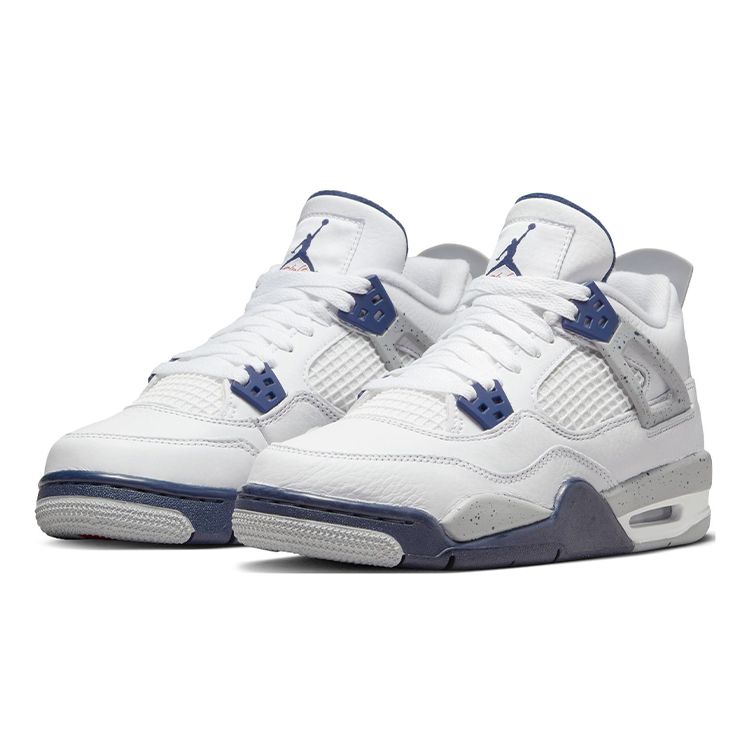 Air Jordan 4 Retro GS Midnight Navy Kids Sneakers White Light-Smoke-Grey Fire-Red 408452-140