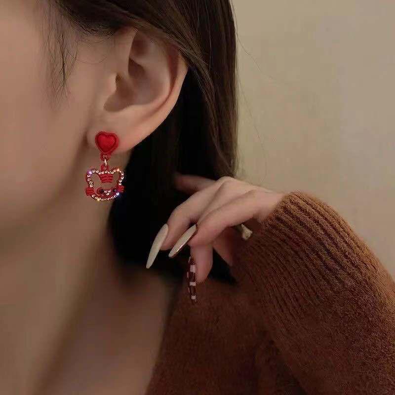 S925 Silver Zodiac Tiger Earrings - Red New Year Chinese Style, High-End Tiger Head Design