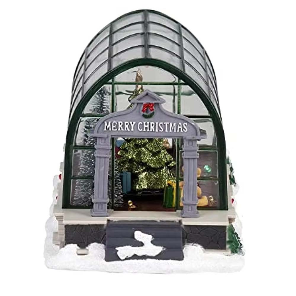 Lighted Christmas Village Greenhouse Decorations, Animated Lighted Collectible Building Xmas Musical Tree Home Holiday Ornament