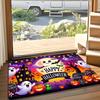 1pc Flannel Halloween Ghost Pumpkin Night View Door Mat, Indoor Anti-Slip Carpet, Machine Washable And Fade-Proof, Soft Comfortable Durable Design, Su