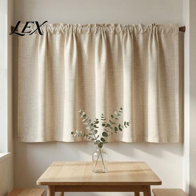 Kitchen Window Curtain Linen Cafe Curtains, Sheer Short Tier Curtains for Small Windows, Solid Handmade Look Color Semi Blackout Valances Cabinet