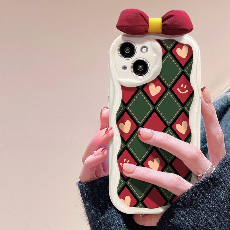 Applicable To Apple 15 Mobile Phone Case IPhone14promax/13 Retro Diamond Bow 11/12 Mini Silicone