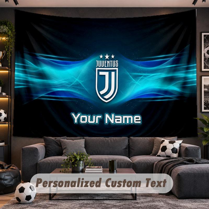 Wall Hanging Tapestry Custom NameJuventus FC Pattern Personalized Printed Fabric Wall Decor