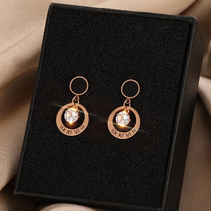Design Sense Classic Vintage Roman Numerals Zircon Crystal Moon Shape Drop Earrings For Women Temperament Female Earring Jewelry