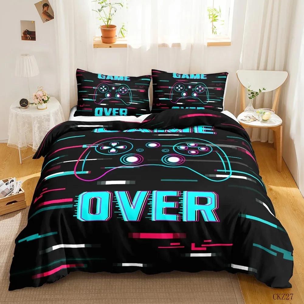 Gamer Bedding Sets For Boy, Gamepad Controller Duvet Cover Set King Size,Video Games Home Decor Comforter Cover For Teen Bedroom