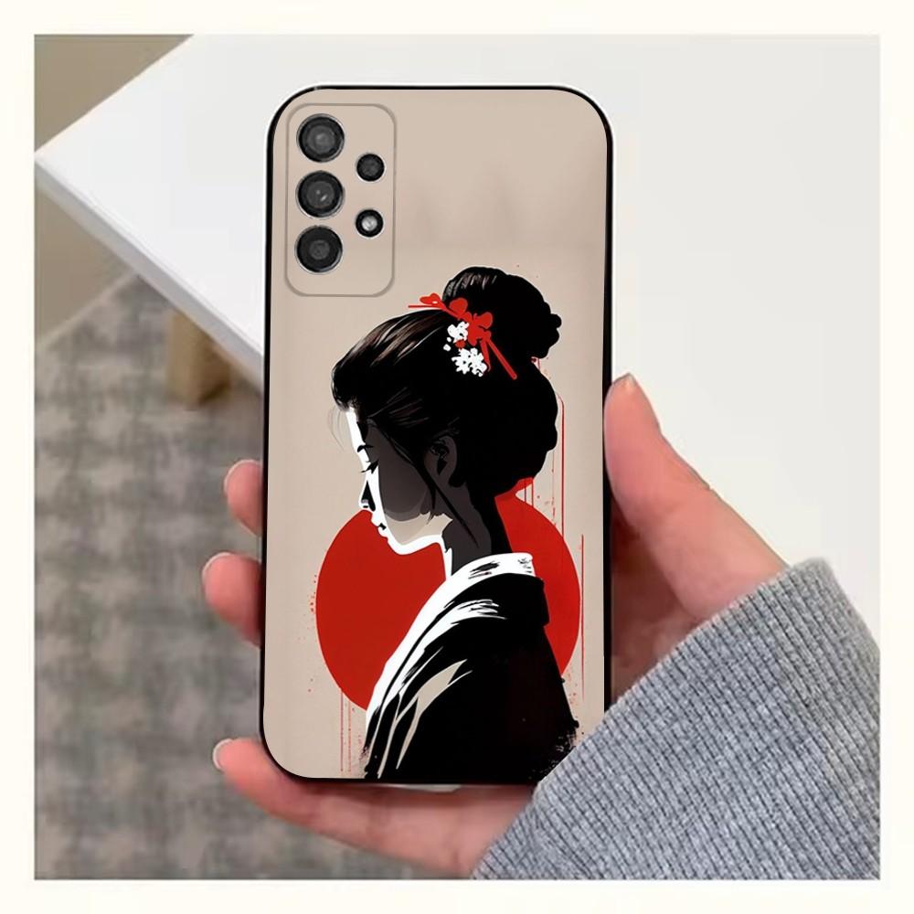 Japanese Geisha W-Woman Phone Case For Samsung S25,S24,S23,S22,S20,S21,S10,Ultra,Plus,Lite,FE,Soft Silicone Black Cover